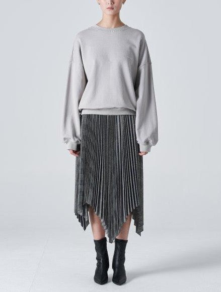 Juun.J Checkered Unbalanced Pleated Grey Skirt