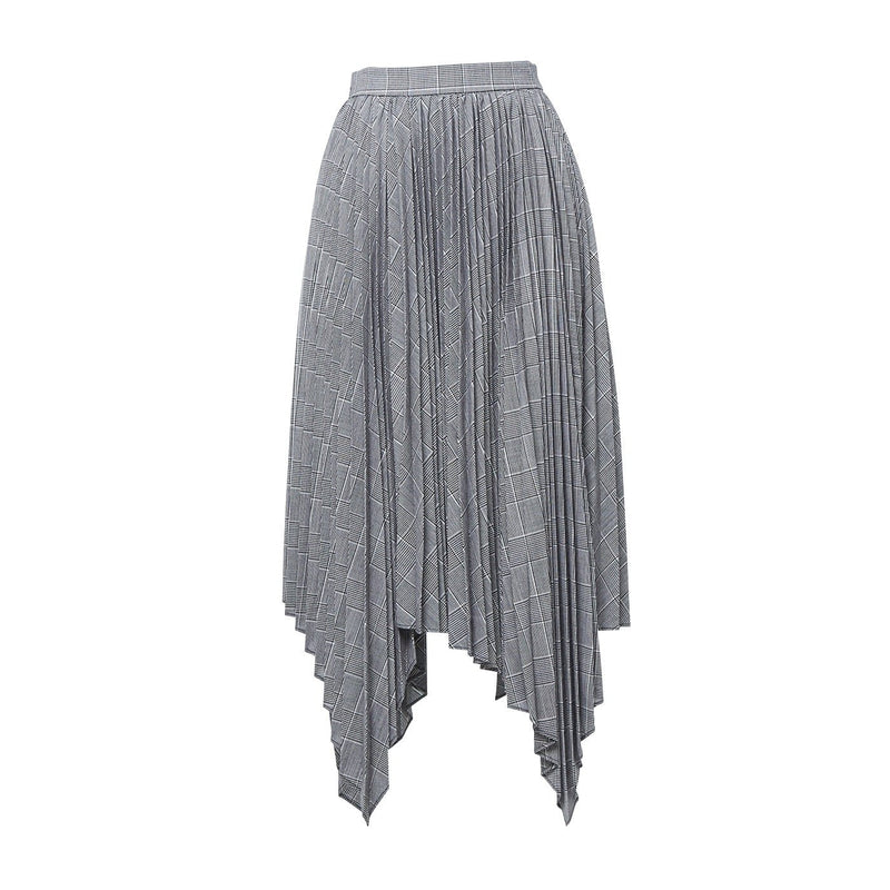 Juun.J Checkered Unbalanced Pleated Grey Skirt
