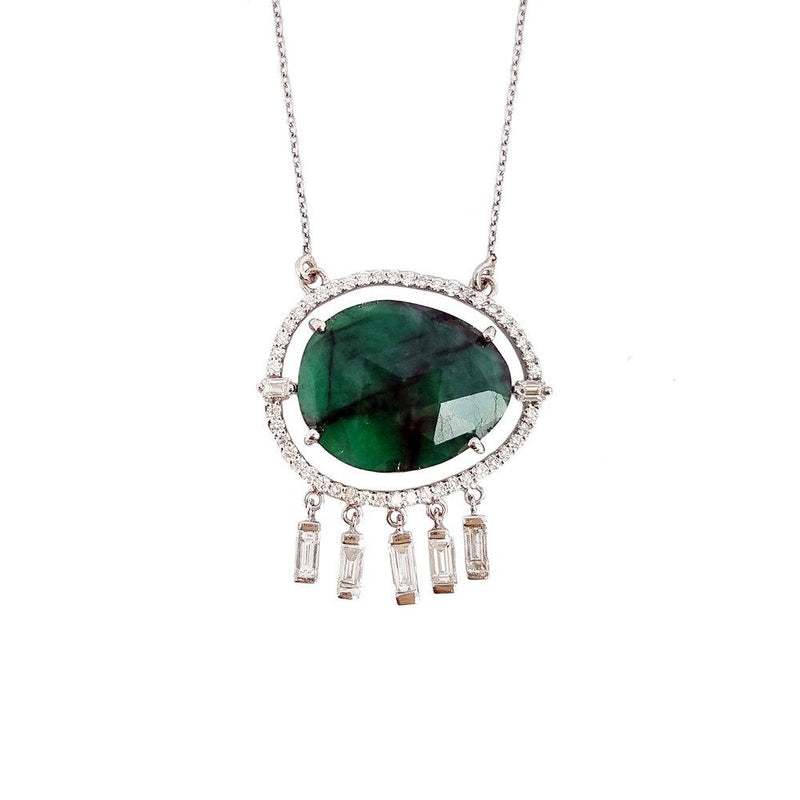 Ri Noor Emerald and Diamond Tassel Necklace-Necklaces-DREEMS
