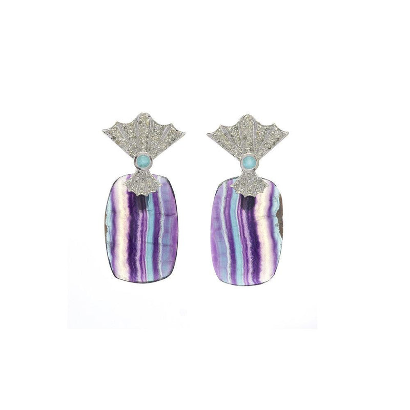Ri Noor Fan Detail Mixed Gemstone and Diamond Earrings-Earrings-DREEMS