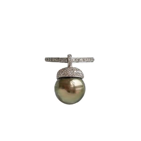 Ri Noor Pearl and Diamond Tassel Ring-Rings-DREEMS